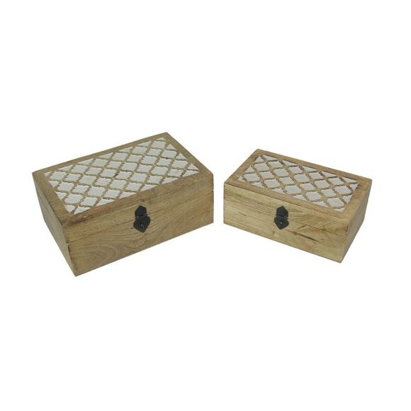 Set of 2 Hand Carved Marrakech Design Trinket Boxes Bohemian Decor